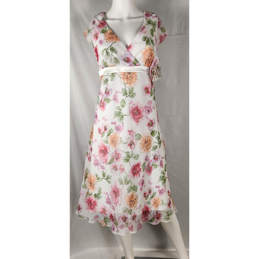 VTG 90s B Smart Y2K/Cottage/Fairy/Romantic Floral Chiffon Midi Dress 15/16